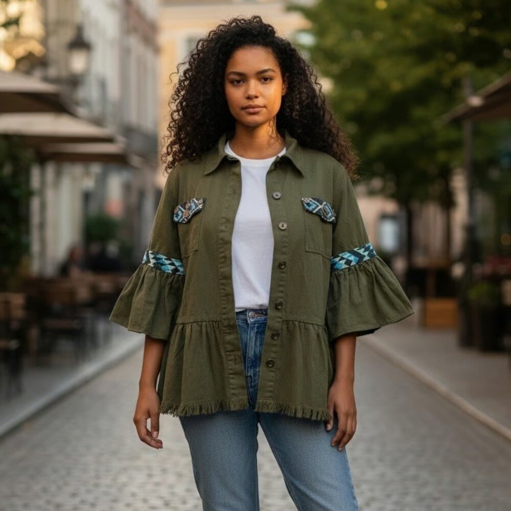 Anthropologie Beautiful Stories Jacket Boho Embroidered Green S Inca Indie NWT